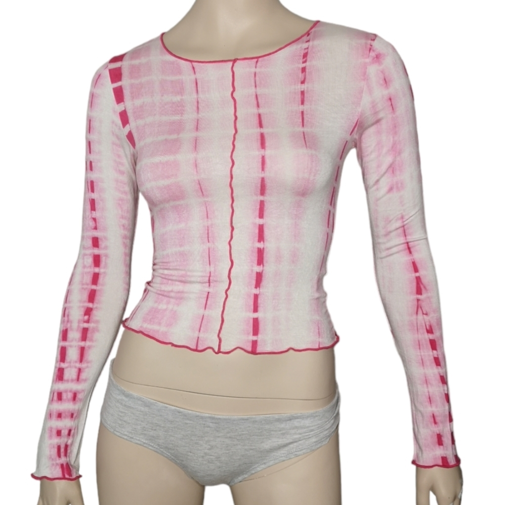 Princess Polly Penny Lane Crop Top Tie Dye Pink Lettuce Hem Bodycon XS